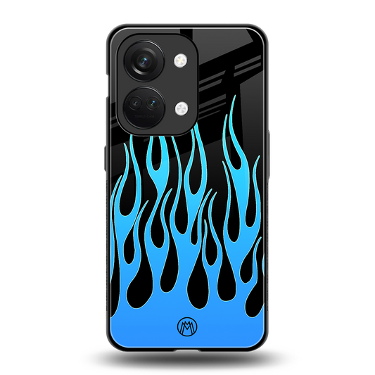 y2k blue flames back phone cover | glass case for oneplus nord 3