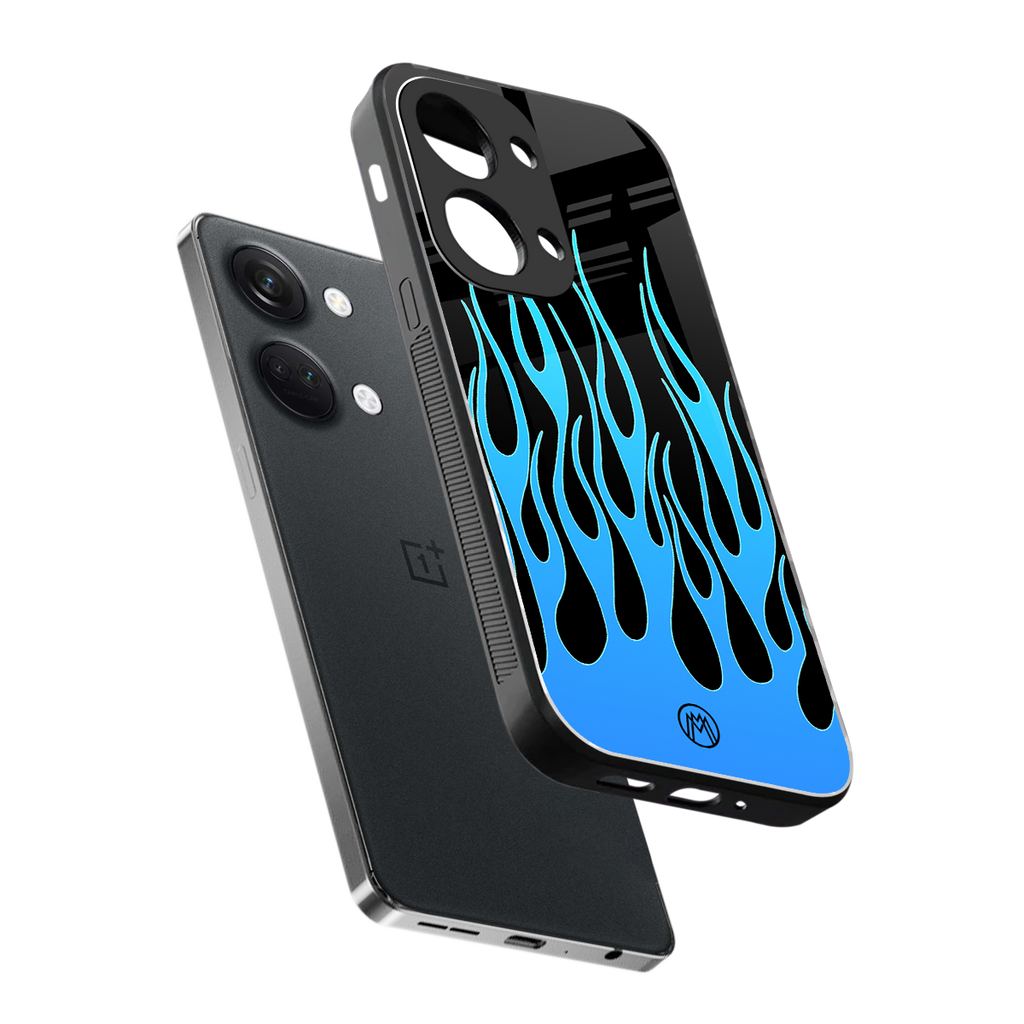 y2k blue flames back phone cover | glass case for oneplus nord 3