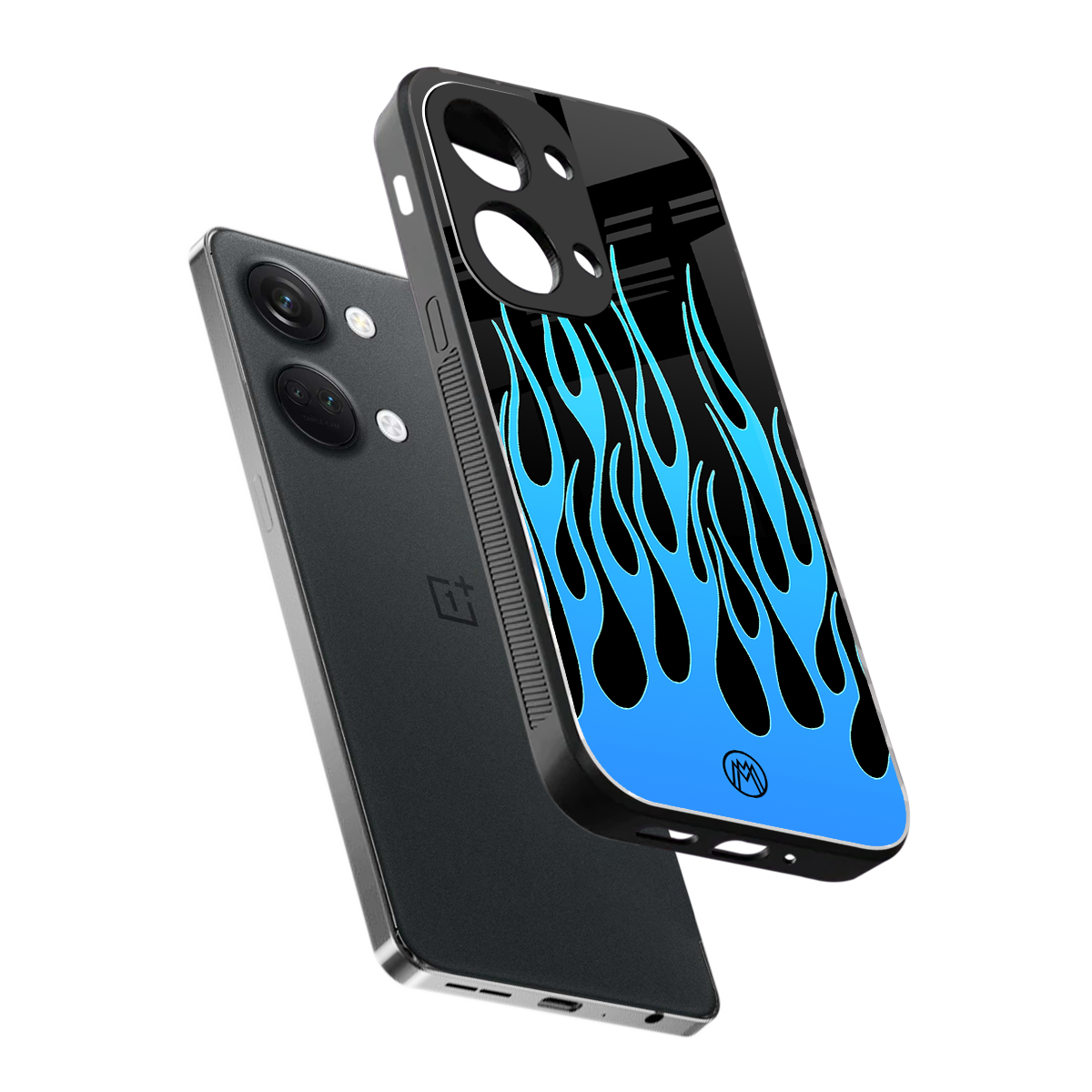 y2k blue flames back phone cover | glass case for oneplus nord 3