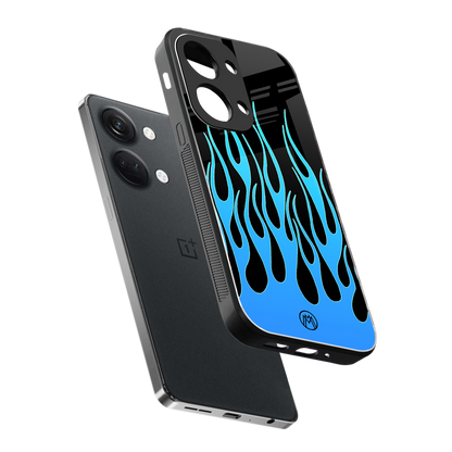 y2k blue flames back phone cover | glass case for oneplus nord 3