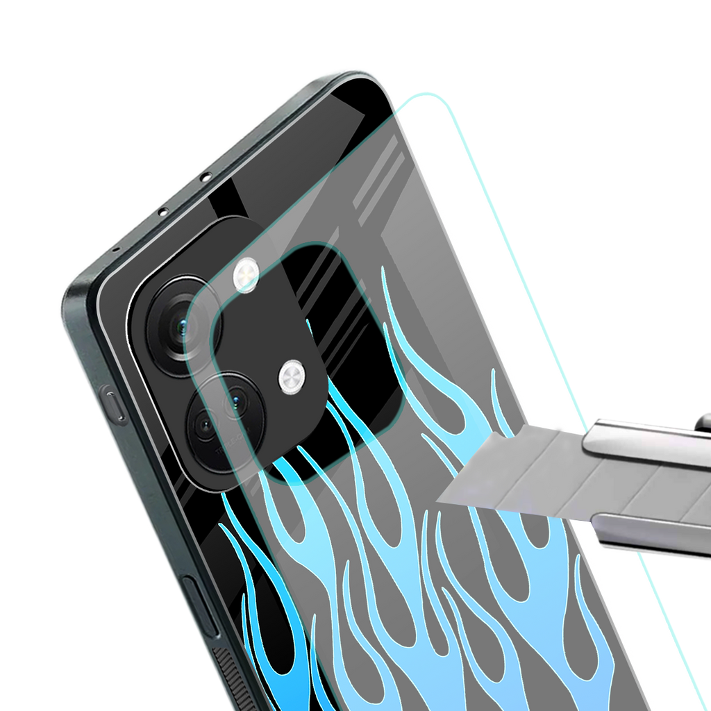 y2k blue flames back phone cover | glass case for oneplus nord 3