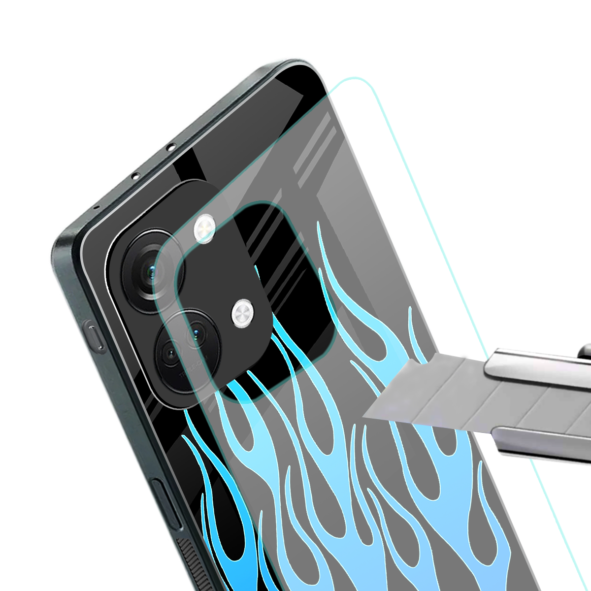 y2k blue flames back phone cover | glass case for oneplus nord 3