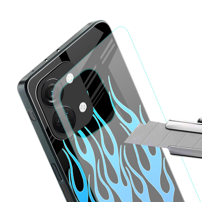 y2k blue flames back phone cover | glass case for oneplus nord 3