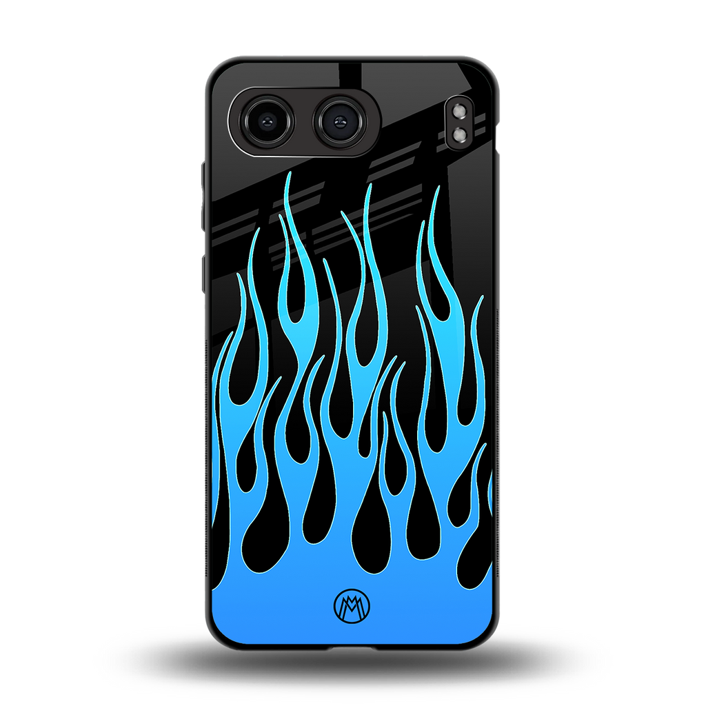 y2k blue flames back phone cover | glass case for oneplus nord 4