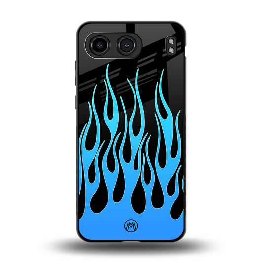 y2k blue flames back phone cover | glass case for oneplus nord 4