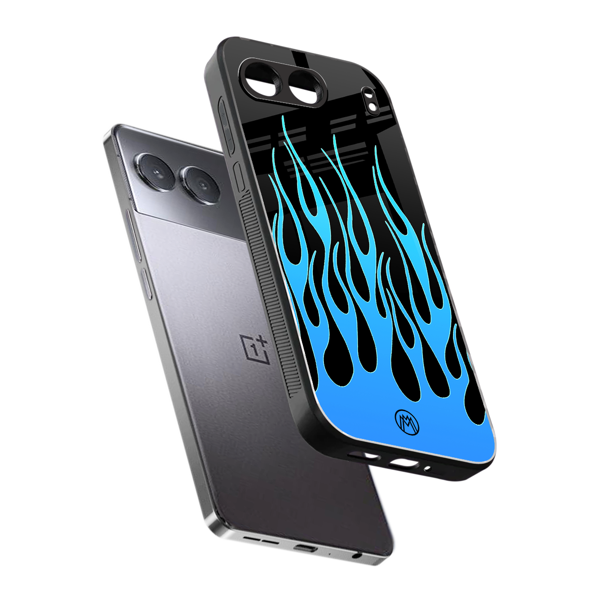 y2k blue flames back phone cover | glass case for oneplus nord 4