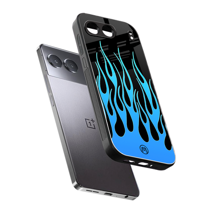 y2k blue flames back phone cover | glass case for oneplus nord 4