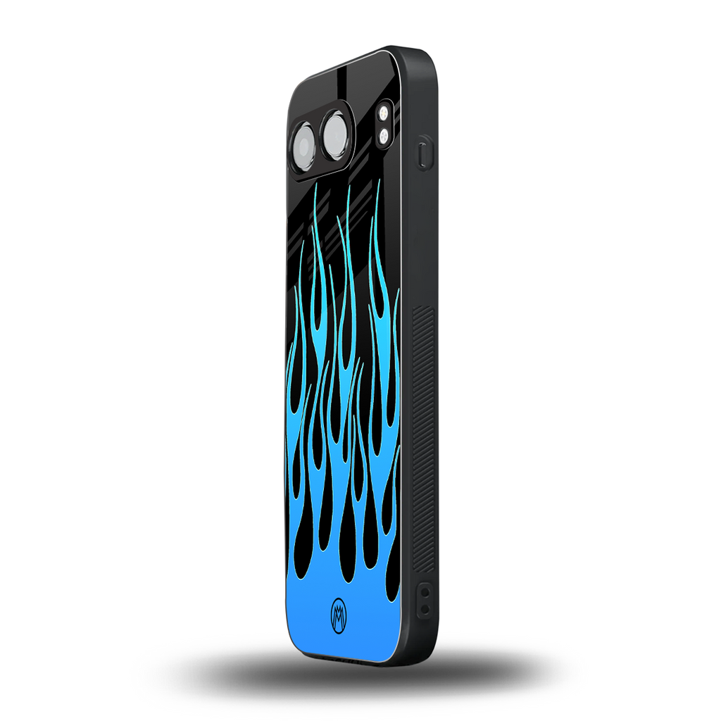 y2k blue flames back phone cover | glass case for oneplus nord 4