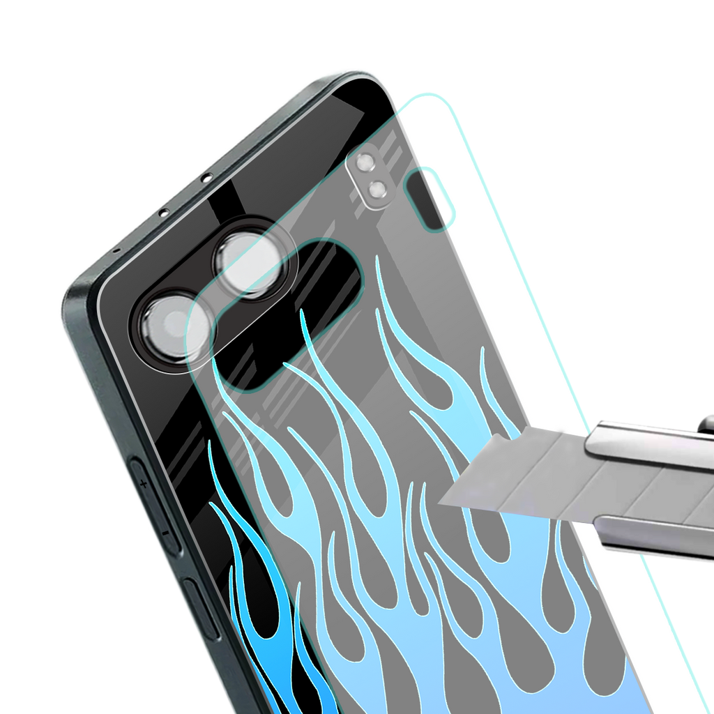 y2k blue flames back phone cover | glass case for oneplus nord 4