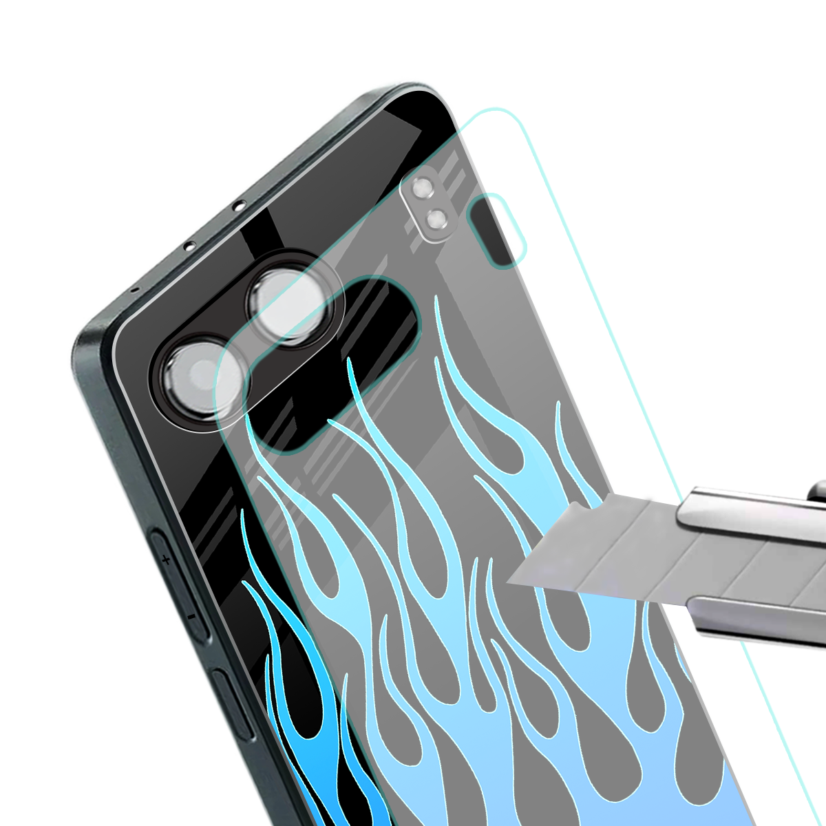 y2k blue flames back phone cover | glass case for oneplus nord 4
