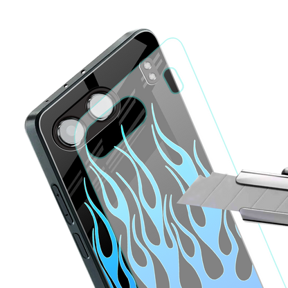 y2k blue flames back phone cover | glass case for oneplus nord 4