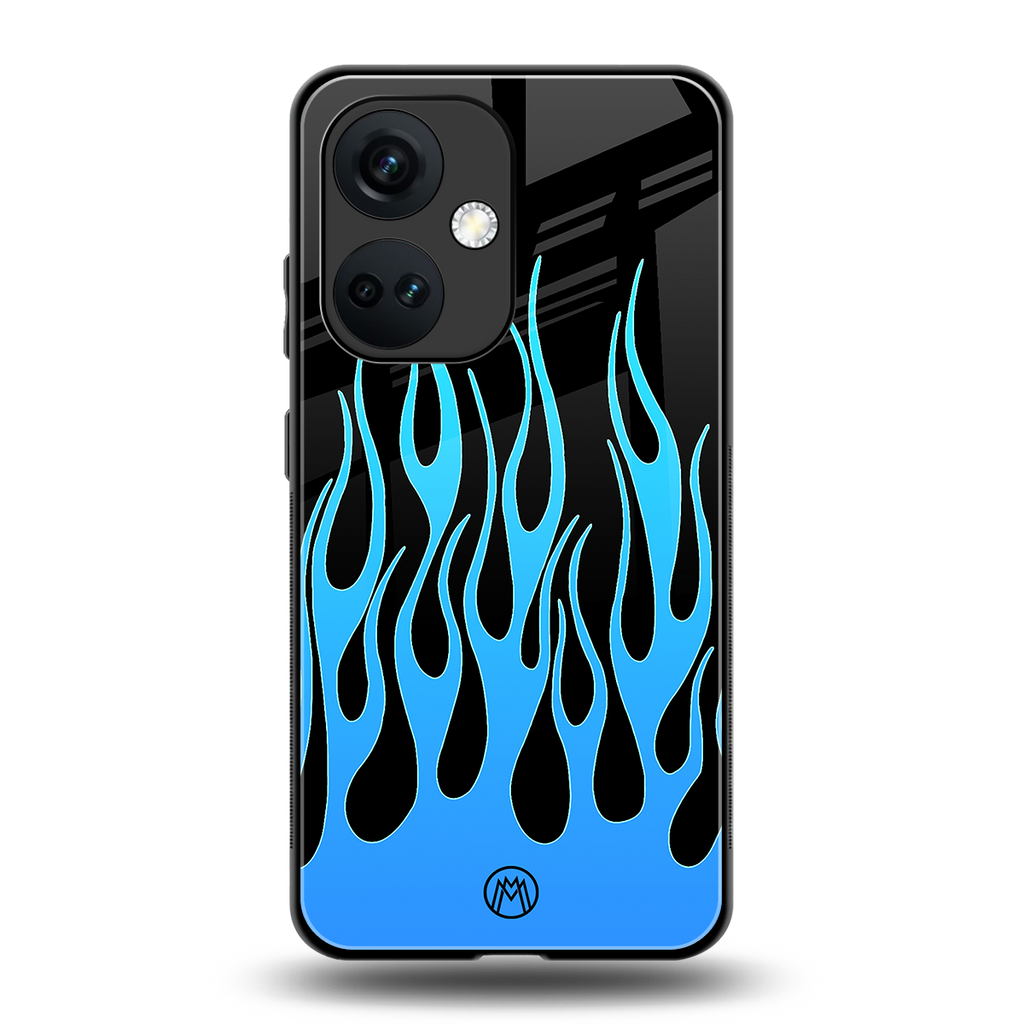 y2k blue flames back phone cover | glass case for oneplus nord ce 3