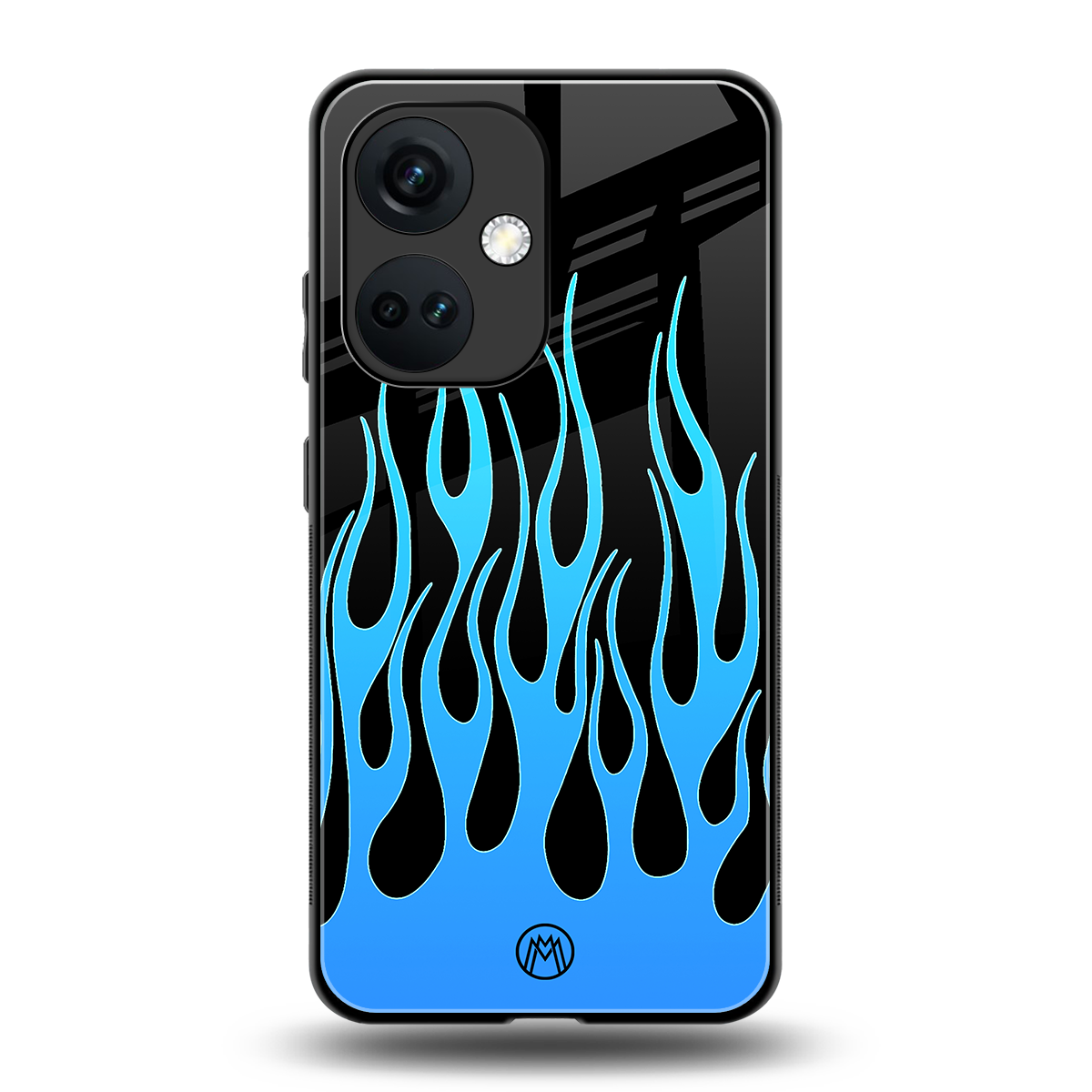 y2k blue flames back phone cover | glass case for oneplus nord ce 3