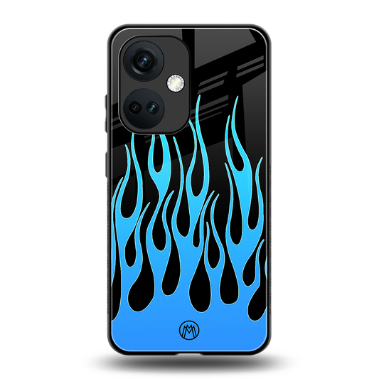 y2k blue flames back phone cover | glass case for oneplus nord ce 3