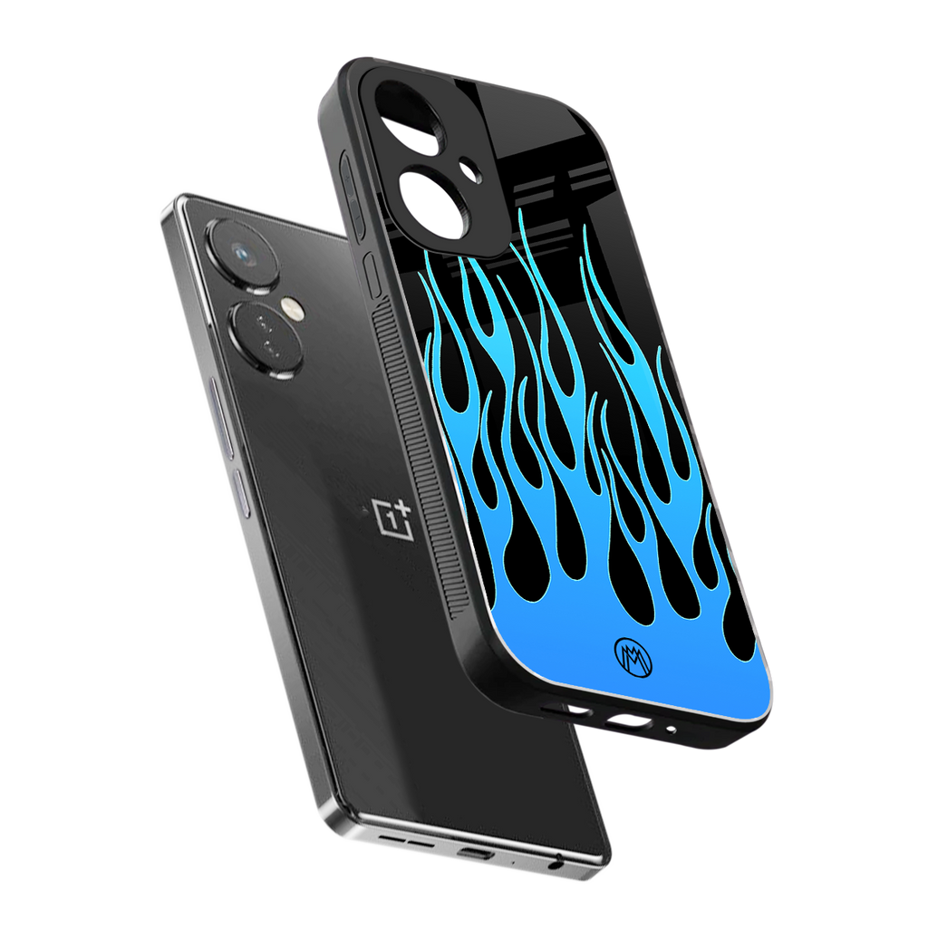 y2k blue flames back phone cover | glass case for oneplus nord ce 3