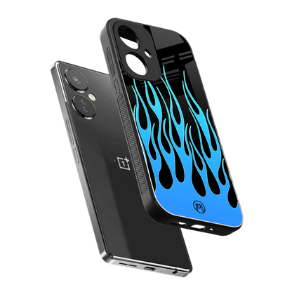 y2k blue flames back phone cover | glass case for oneplus nord ce 3