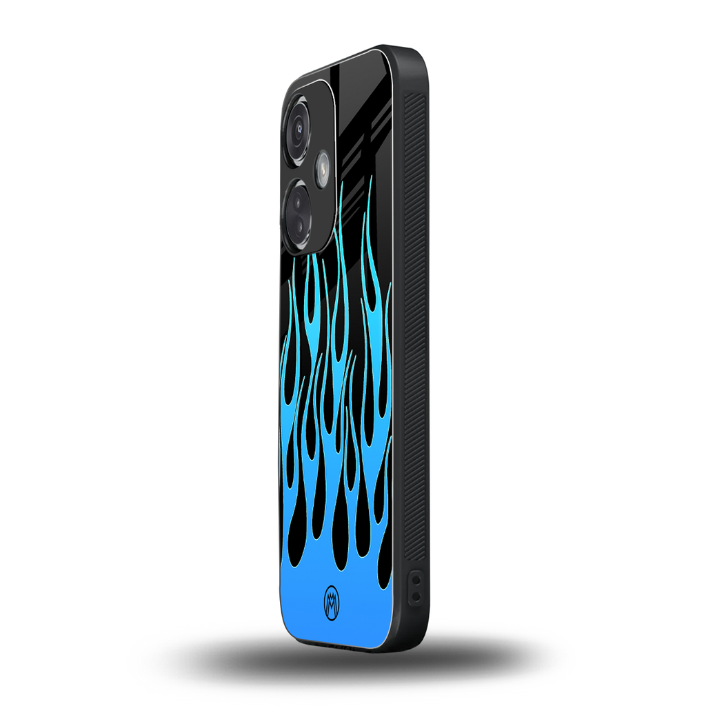 y2k blue flames back phone cover | glass case for oneplus nord ce 3