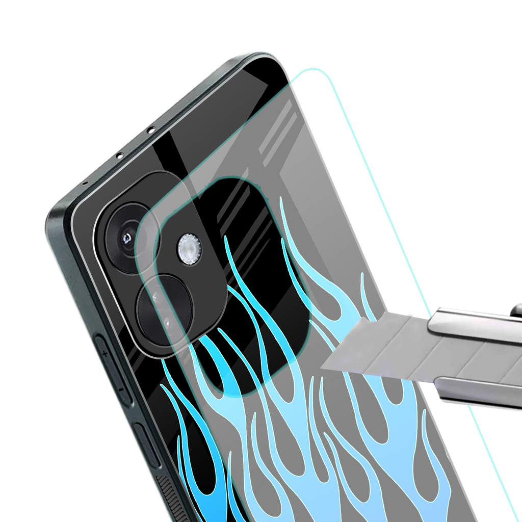 y2k blue flames back phone cover | glass case for oneplus nord ce 3