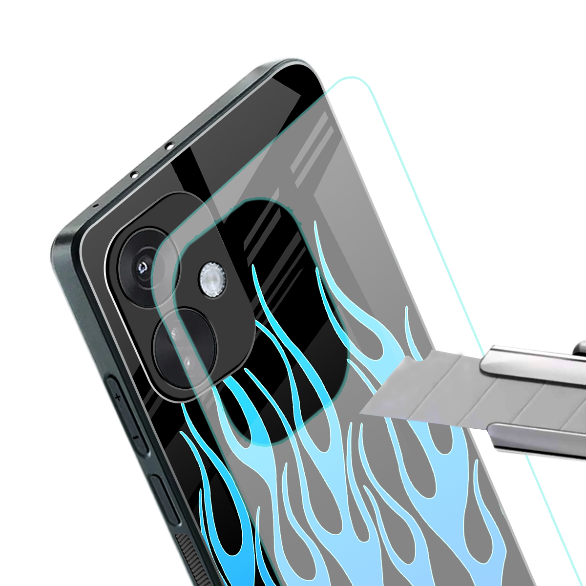y2k blue flames back phone cover | glass case for oneplus nord ce 3
