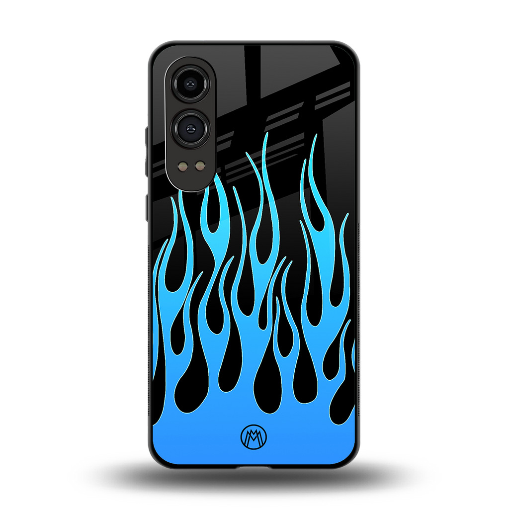 y2k blue flames back phone cover | glass case for oneplus nord ce 4 lite