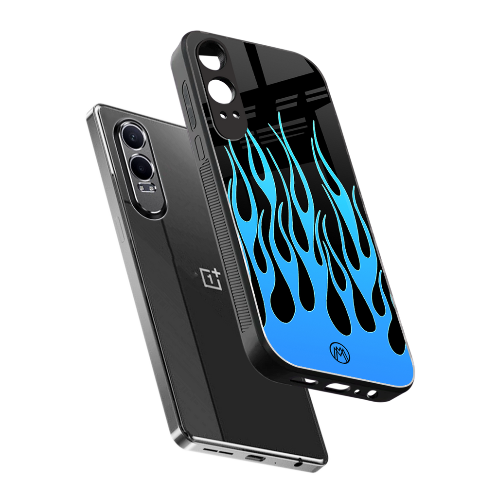 y2k blue flames back phone cover | glass case for oneplus nord ce 4 lite