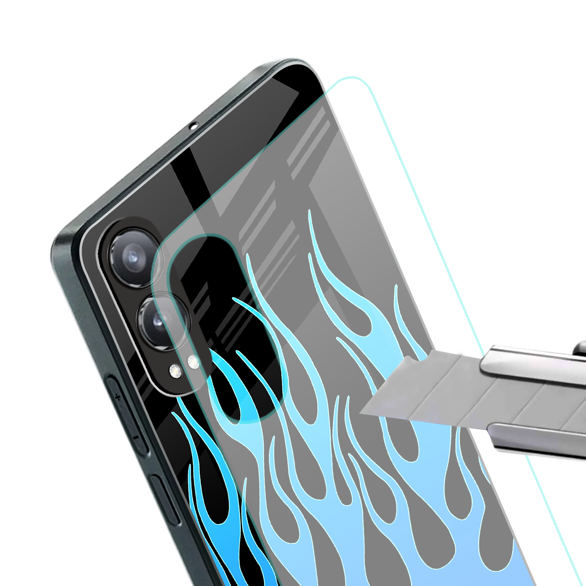 y2k blue flames back phone cover | glass case for oneplus nord ce 4 lite