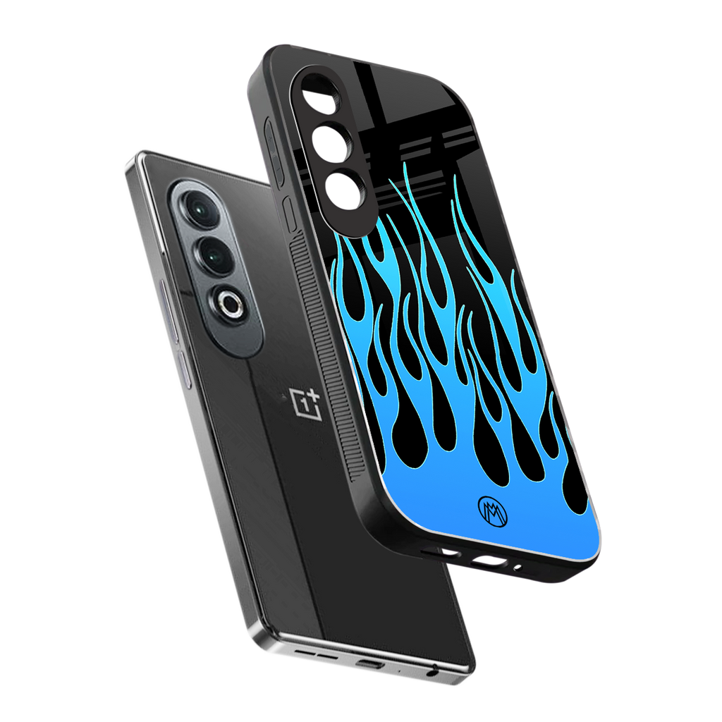 y2k blue flames back phone cover | glass case for oneplus nord ce 4
