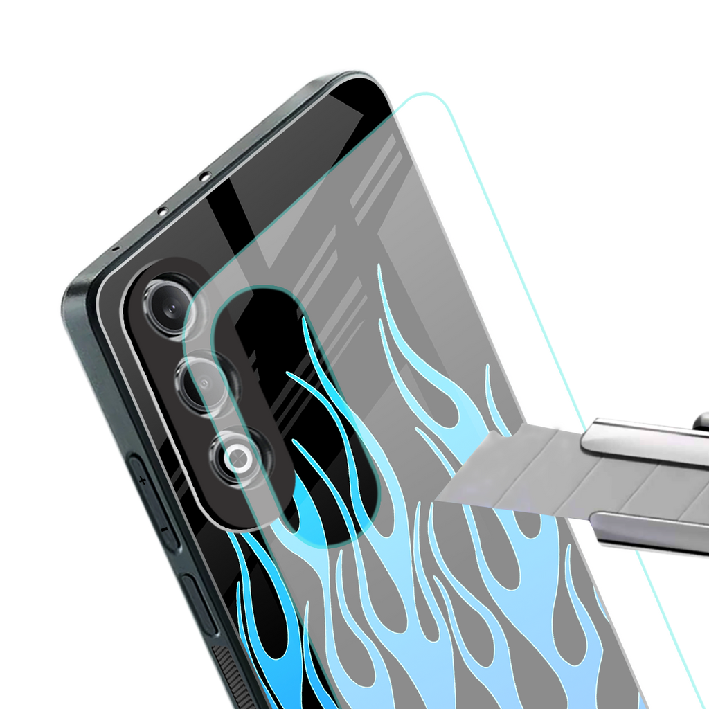 y2k blue flames back phone cover | glass case for oneplus nord ce 4