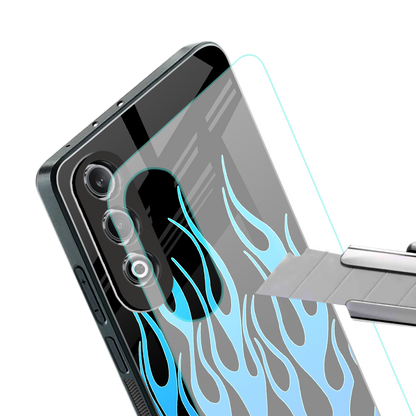 y2k blue flames back phone cover | glass case for oneplus nord ce 4