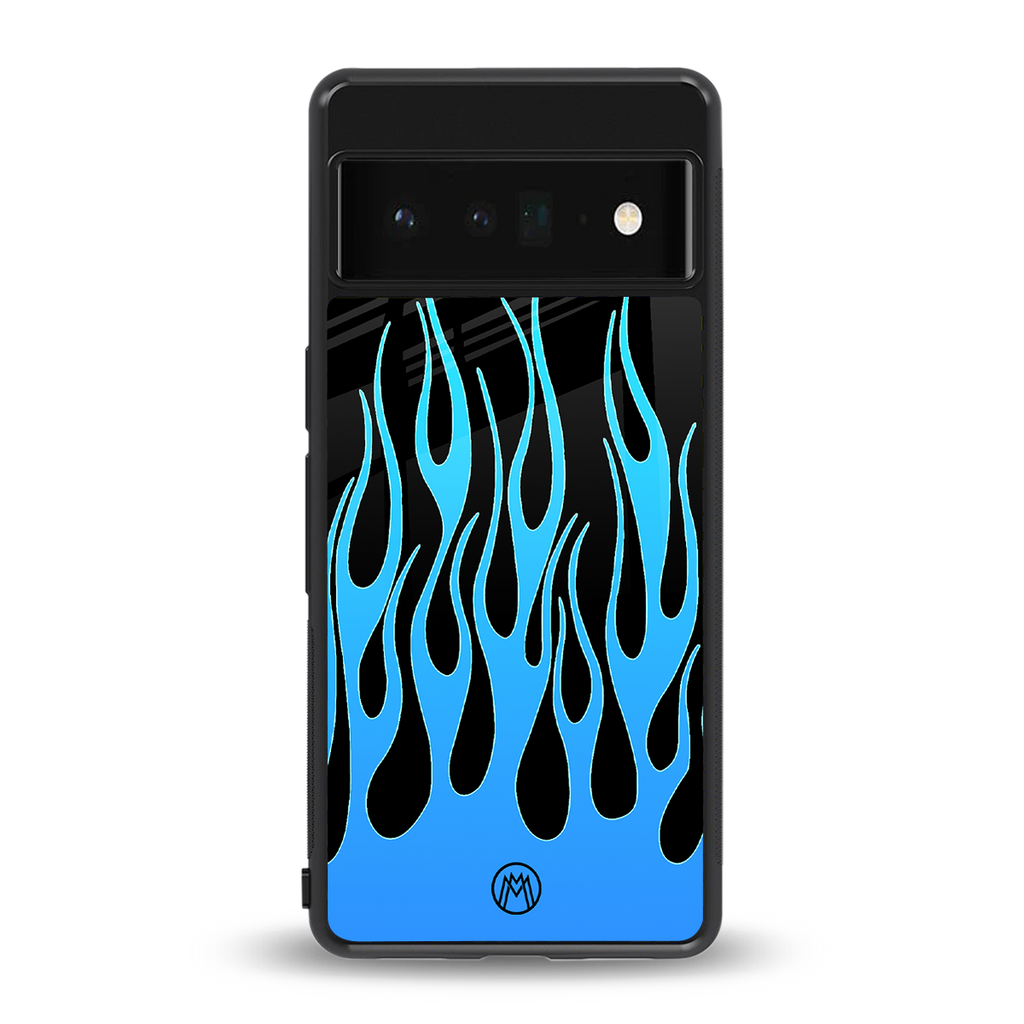 y2k blue flames back phone cover | glass case for google pixel 6 pro