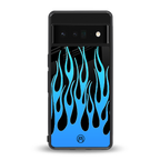 y2k blue flames back phone cover | glass case for google pixel 6 pro