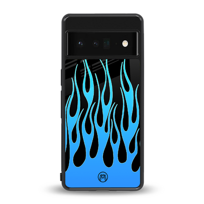 y2k blue flames back phone cover | glass case for google pixel 6 pro