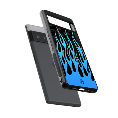 y2k blue flames back phone cover | glass case for google pixel 6 pro