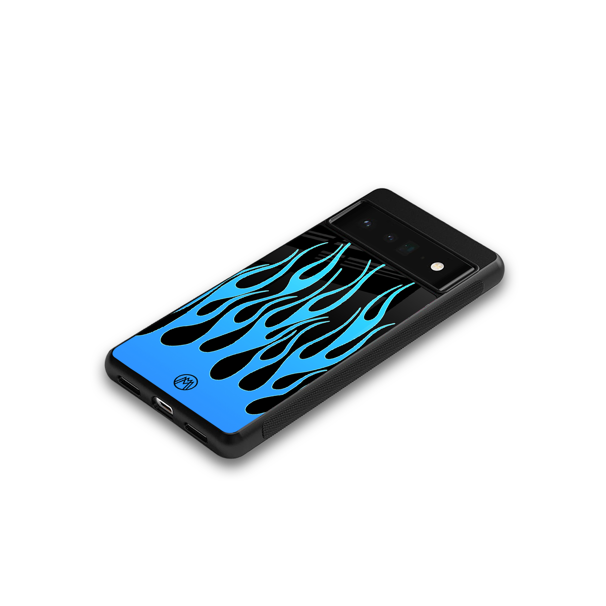 y2k blue flames back phone cover | glass case for google pixel 6 pro