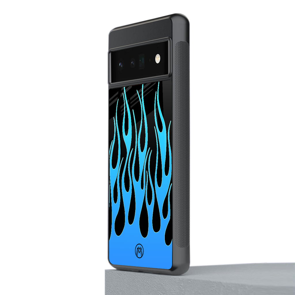 y2k blue flames back phone cover | glass case for google pixel 6 pro