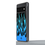 y2k blue flames back phone cover | glass case for google pixel 6 pro