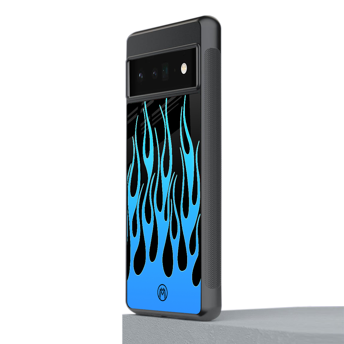 y2k blue flames back phone cover | glass case for google pixel 6 pro