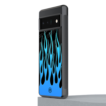 y2k blue flames back phone cover | glass case for google pixel 6 pro