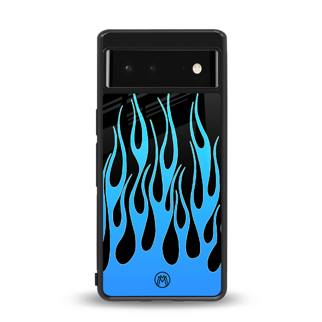y2k blue flames back phone cover | glass case for google pixel 6