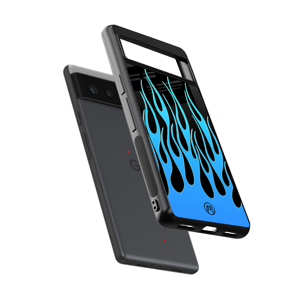y2k blue flames back phone cover | glass case for google pixel 6