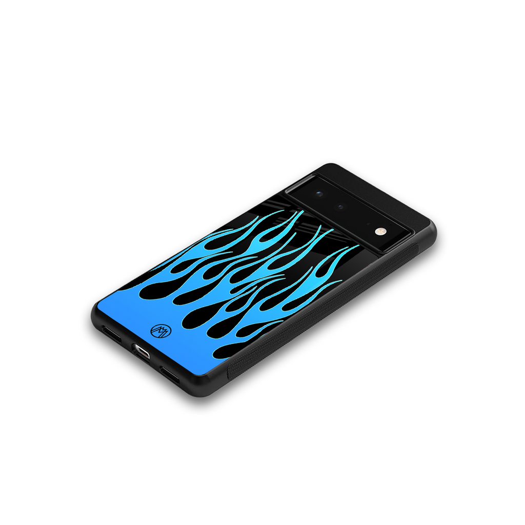 y2k blue flames back phone cover | glass case for google pixel 6