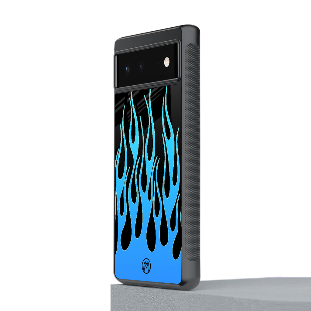 y2k blue flames back phone cover | glass case for google pixel 6