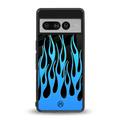 y2k blue flames back phone cover | glass case for google pixel 7 pro