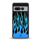 y2k blue flames back phone cover | glass case for google pixel 7 pro