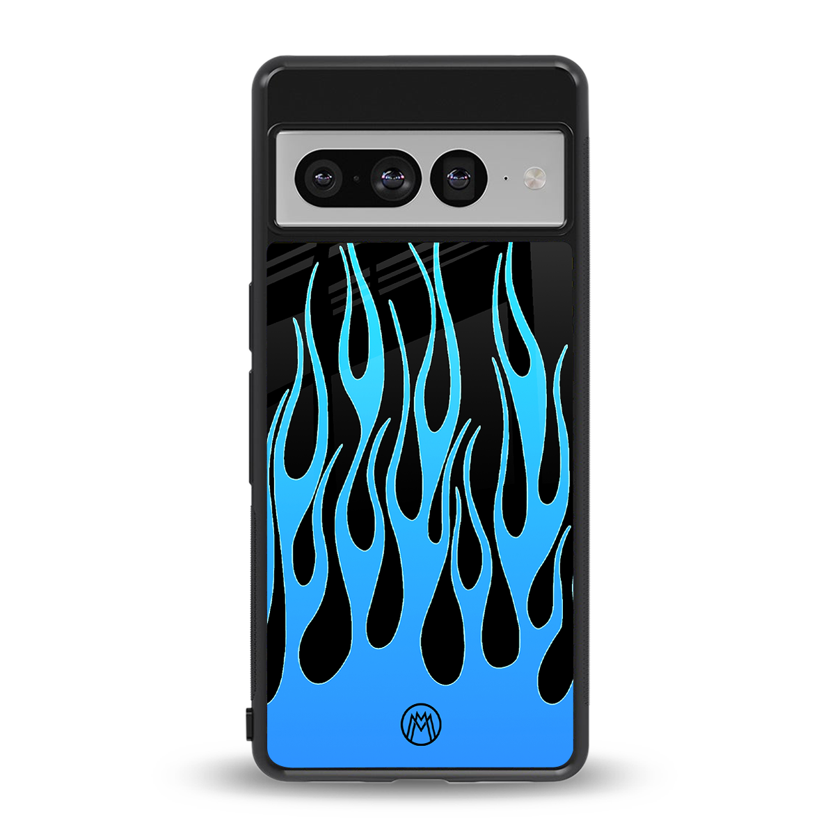 y2k blue flames back phone cover | glass case for google pixel 7 pro