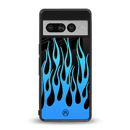 y2k blue flames back phone cover | glass case for google pixel 7 pro