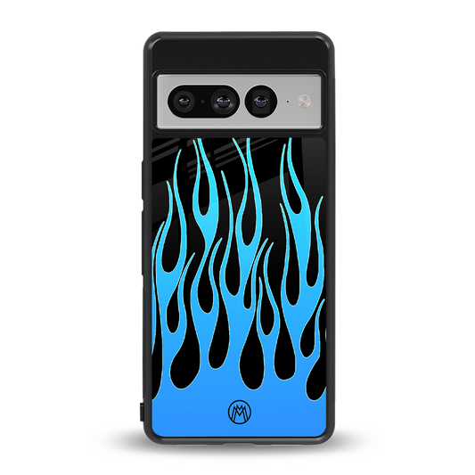 y2k blue flames back phone cover | glass case for google pixel 7 pro