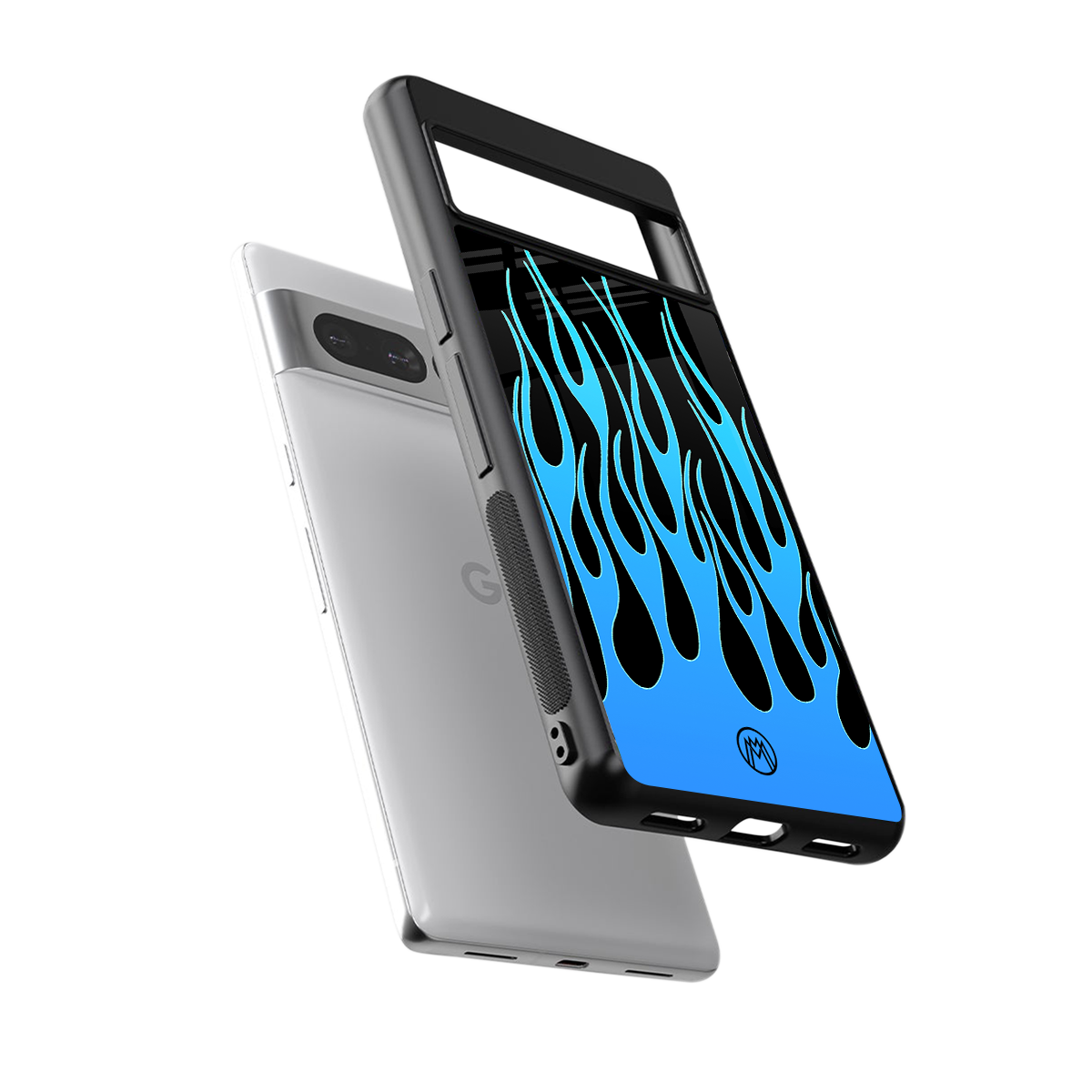 y2k blue flames back phone cover | glass case for google pixel 7 pro