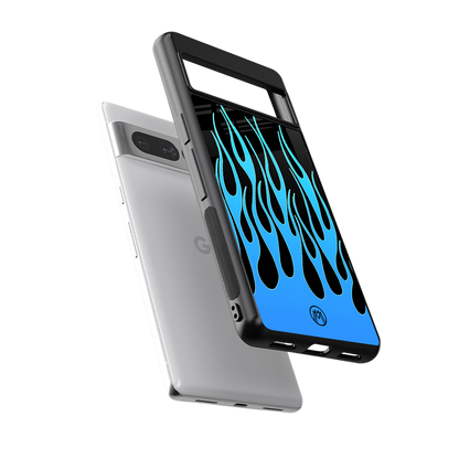 y2k blue flames back phone cover | glass case for google pixel 7 pro