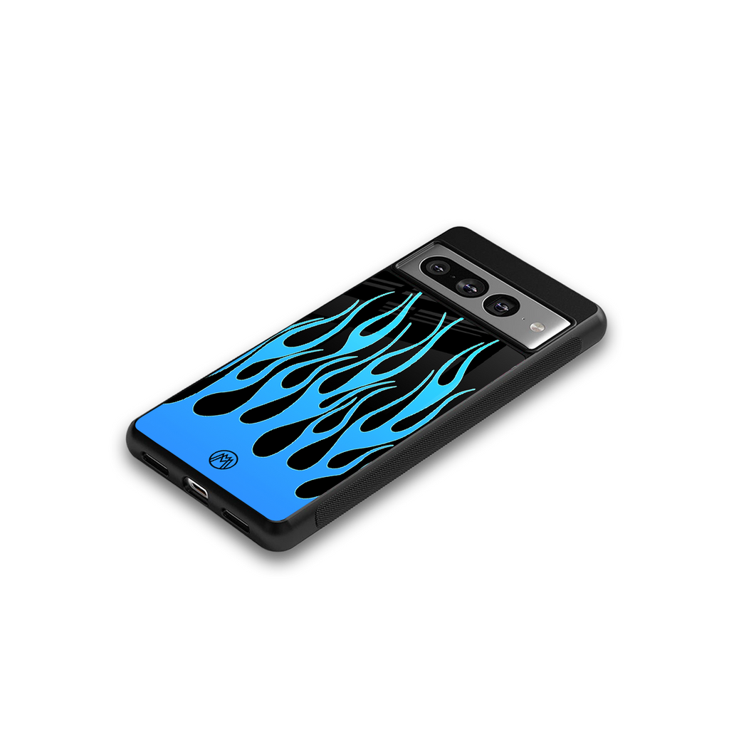 y2k blue flames back phone cover | glass case for google pixel 7 pro